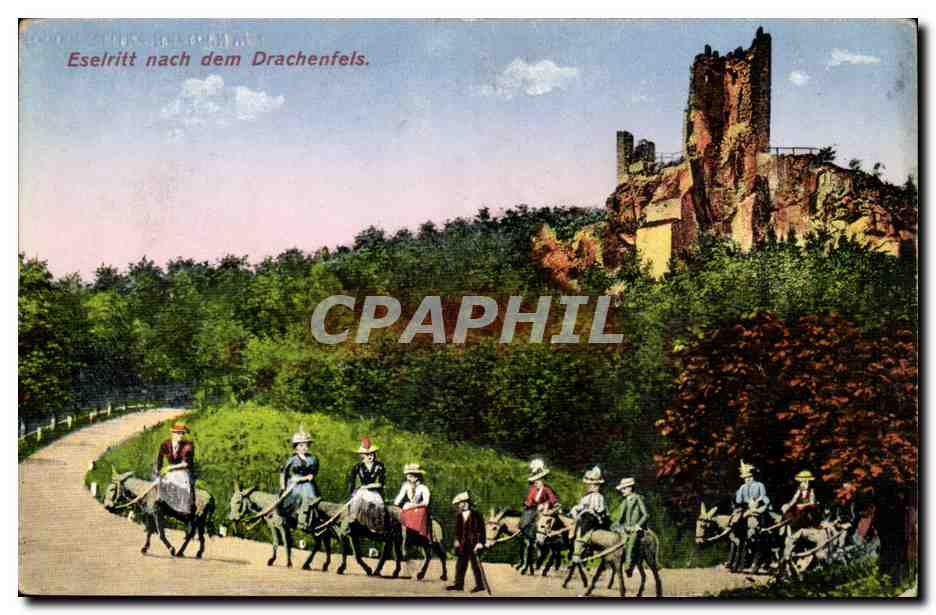 CPA Eselritt nach dem Drachenfels (ane donkey mule)