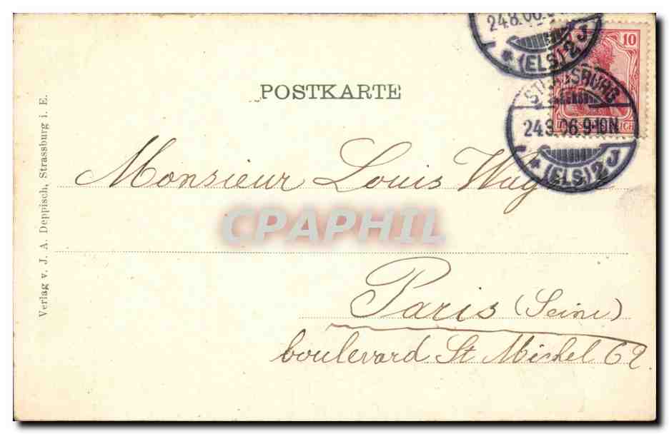 Strasbourg — Château — Verlag v. J. A. Deppiisch, Strassburg i. E. n° 17 — Achterkant