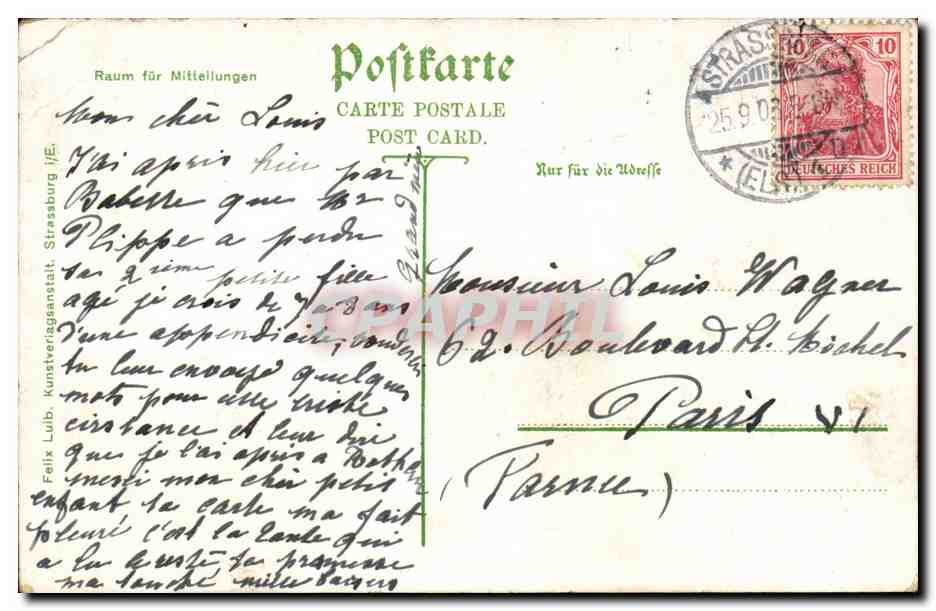 Strassburg CPA Rue de la Douae et cathedrale — Rückseite