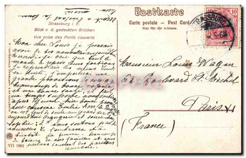 Strassburg CPA Vue prise des ponts couverts — Rückseite