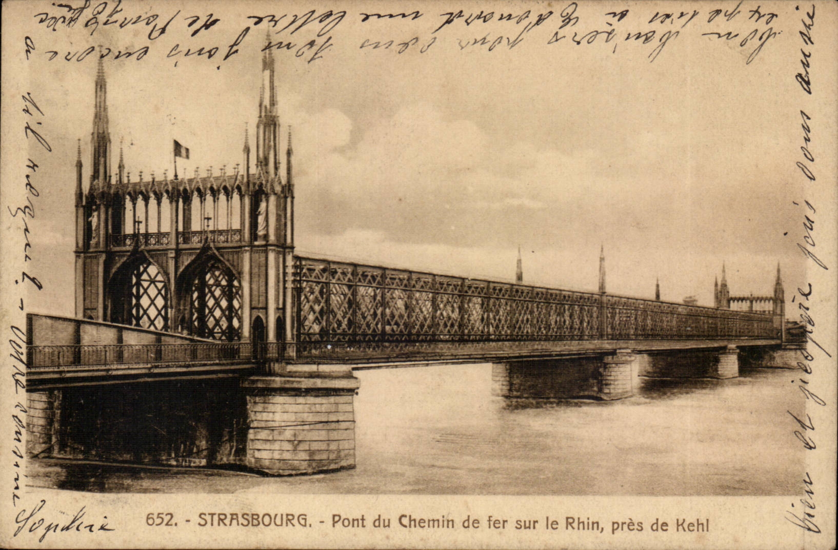 Strasbourg CPA Pont du chemin de fer sur le Rhin pres de Kehl