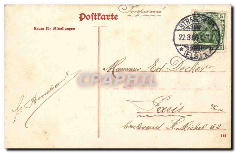Gruss aus Strassburg CPA Palais Raiferl — Rückseite