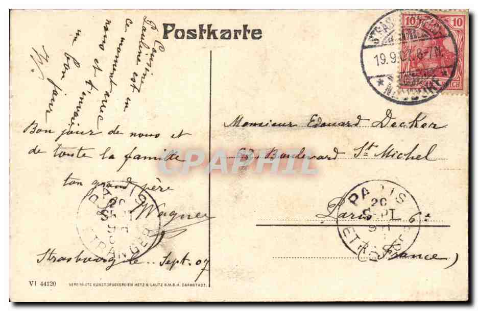 Strassburg CPA Denkmal Moritz von Sachsen — Rückseite