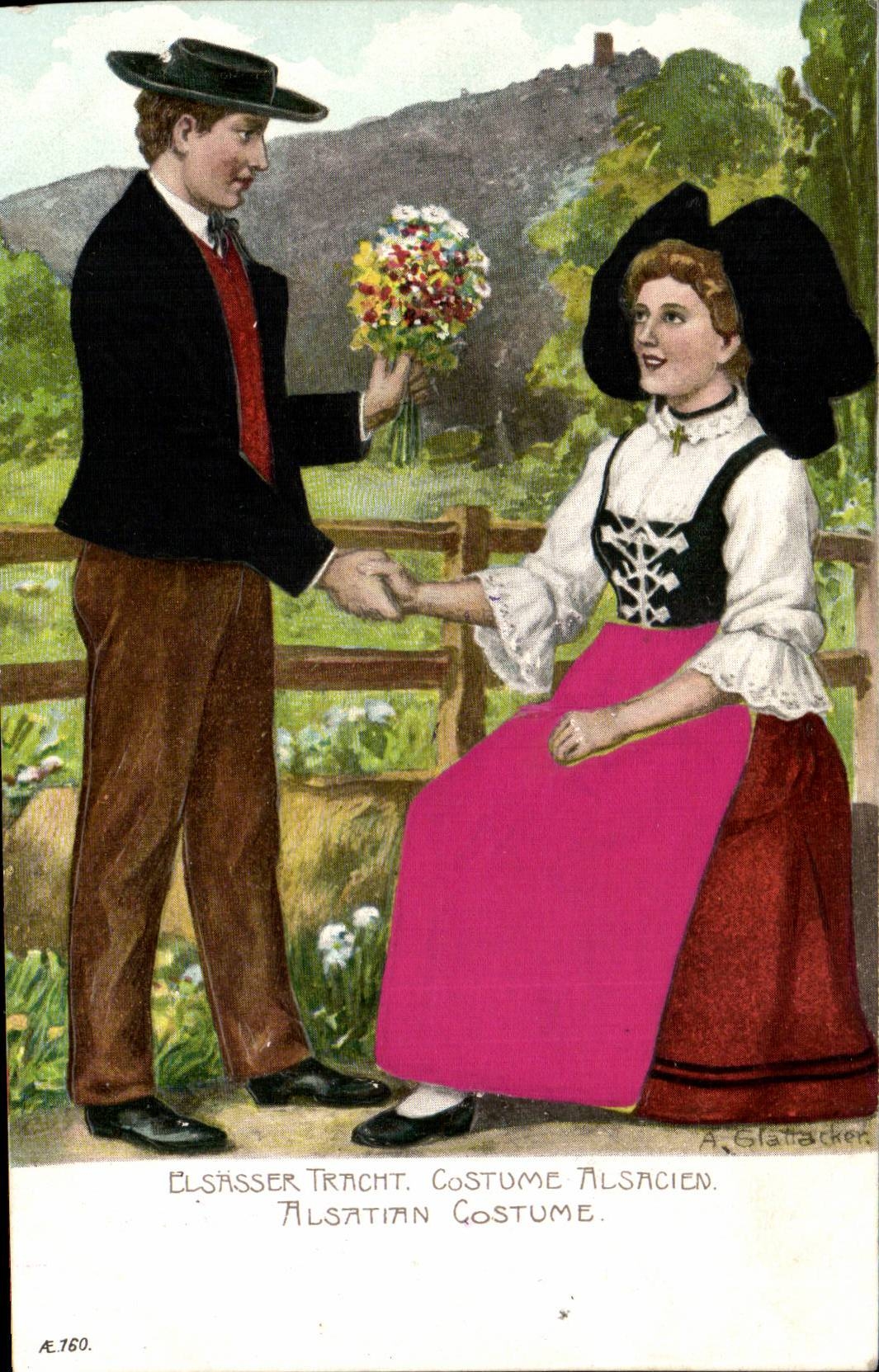 Alsace Elsass CPA Folklore Costume alsacien Elsasser Tracht (couple)