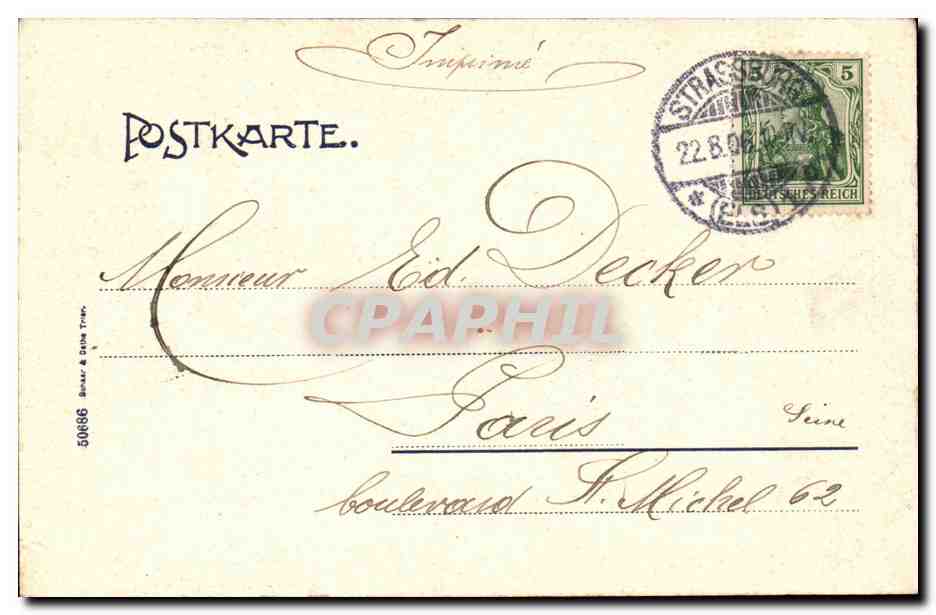 Strasbourg i. Els. — Statue de J. Kieber — éditeur F. Bernhard — Verso