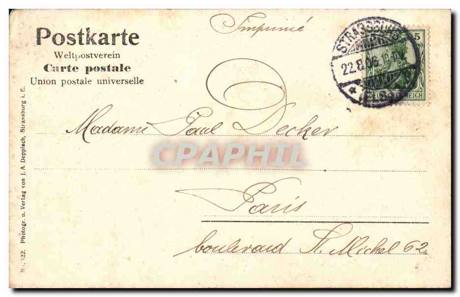Strassburg CPA Goethe Denkmal — Rückseite