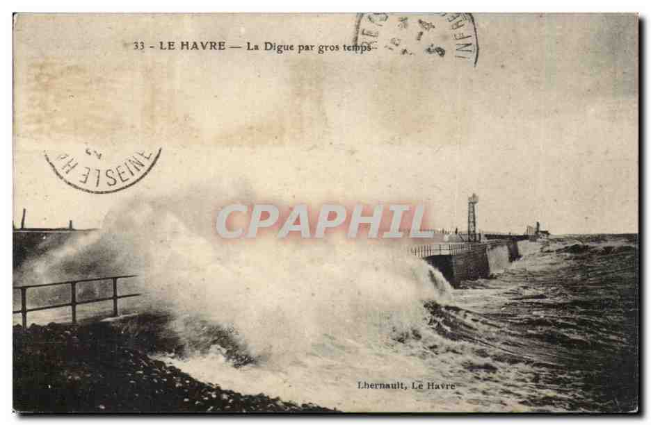 Le Havre CPA La digue par gros temps