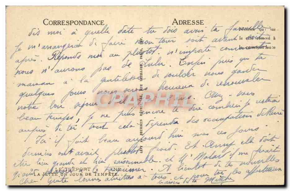 Le Treport CPA La jetee un jour de tempete (phare lighthouse) — Rückseite