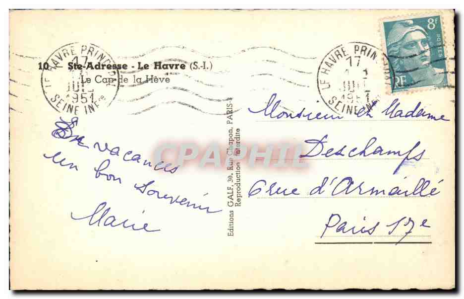 Ste Adresse LE Havre CPA Le cap de la Heve — Rückseite