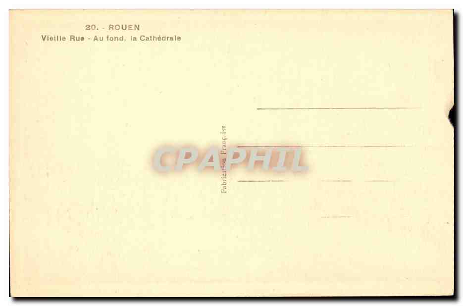 Rouen CPA vieille rue Au fond la cathedrale — Verso