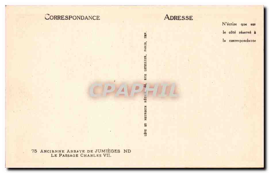 CPA Ancienne abbaye de Jumieges Le passage Charles VII — Rückseite
