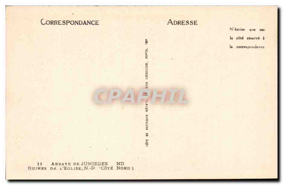 CPA Abbaye de Jumieges Ruines de l'eglise — Rückseite