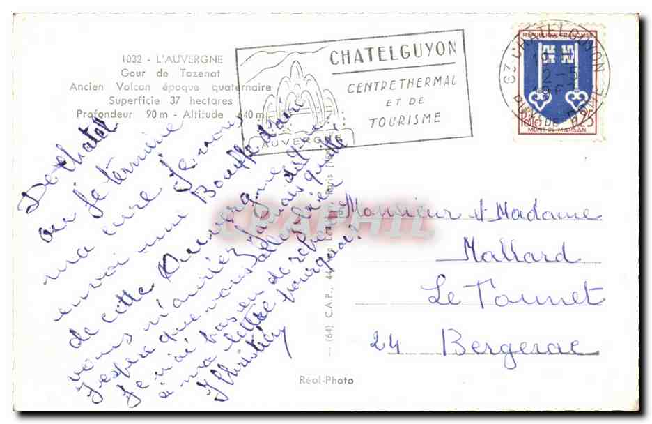 Gour de Tozenat — Ancien volcan quaternaire — Châtelguyon — Verso