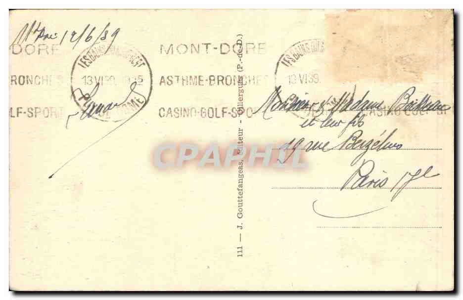 Téléphérique du Sancy — Cabines ascendante et descendante au milieu du trajet — G d’O, éditeur — Verso