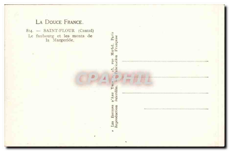 Saint Flour CPA Le faubourg et les monts de la Margeride — Rückseite