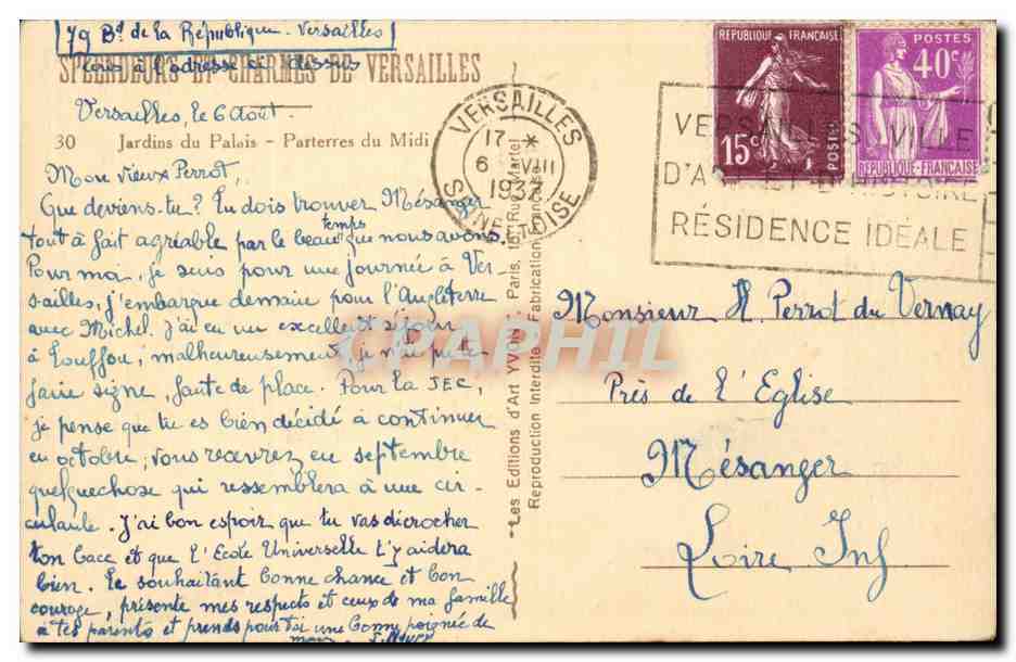 Château de Versailles — Jardins du Palais - Parterres du Midi — Éditions d'Art Yvon — Back