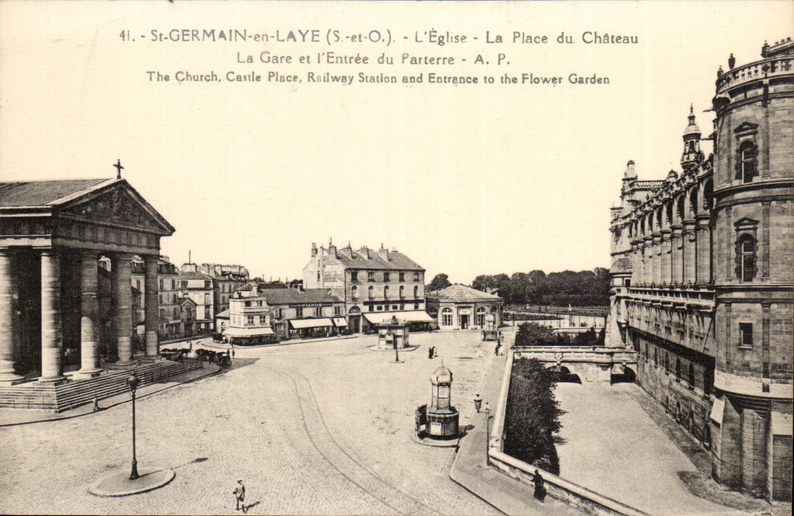 St-GERMAIN-en-LAYE (S.-et-O.) — L'Église, La Gare, L'Entrée du Parterre — A.P.