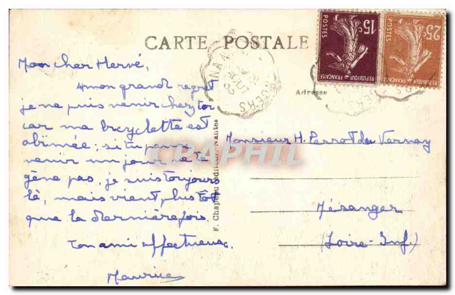 Couffe CPA PArc et chateau de la Contrie Maison natale du celebre general vendeen Charette de la Contrie — Back