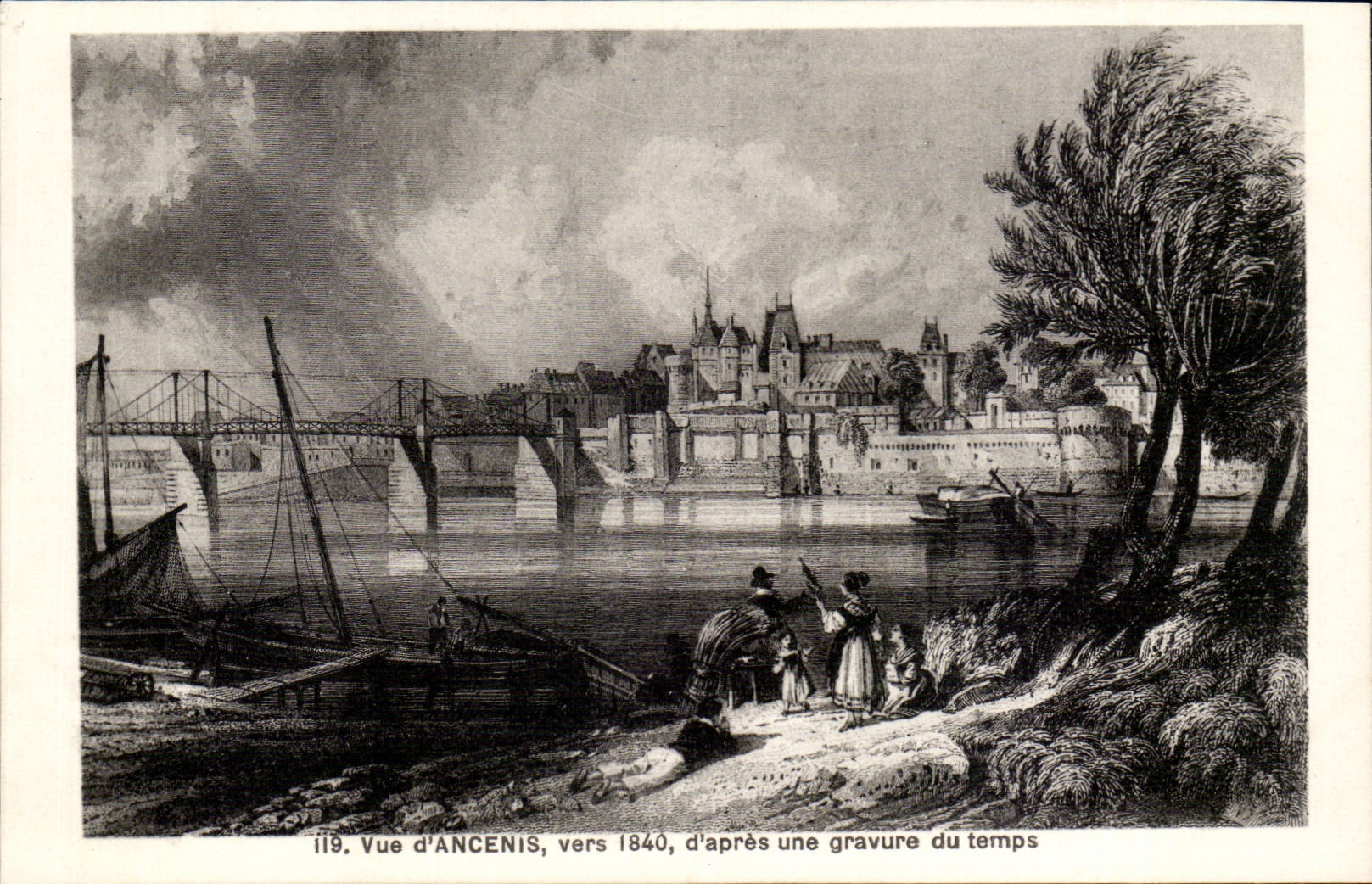 Vue d'Ancenis CPA vers 1840 d'apres une gravure du temps
