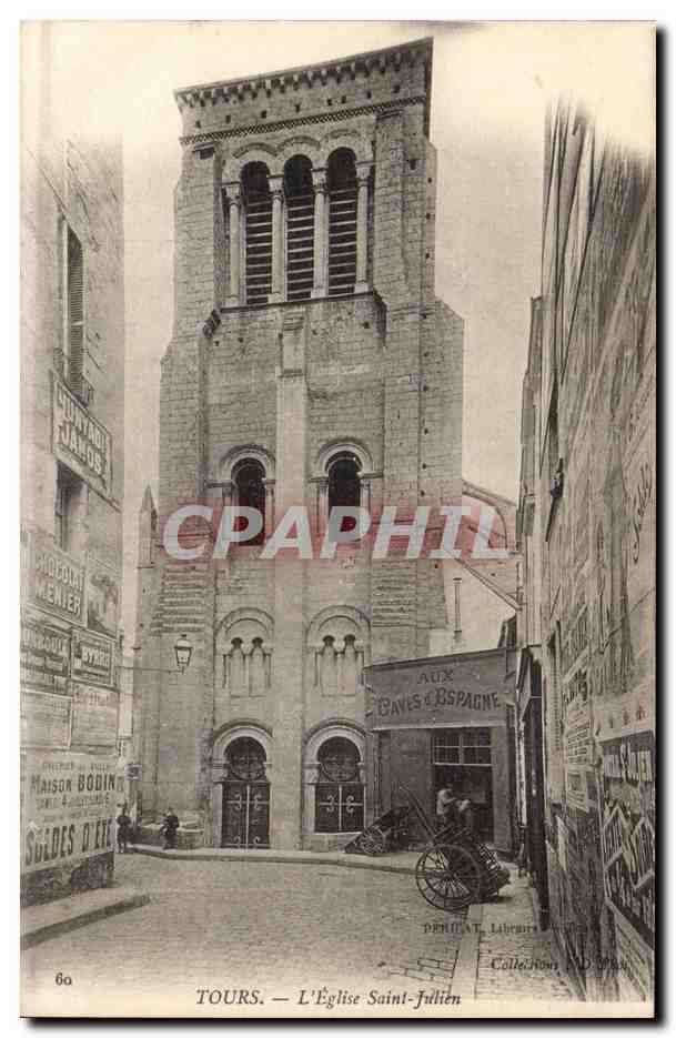 Tours CPA Eglise Saint Julien (cafe aux caves d'Espagne Spain Espana)