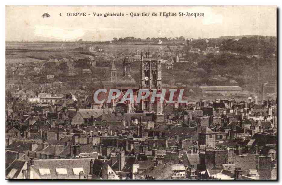 Dieppe CPA Vue generale Quartier de l'eglise St Jacques (vignette Tuberculose Vivre)