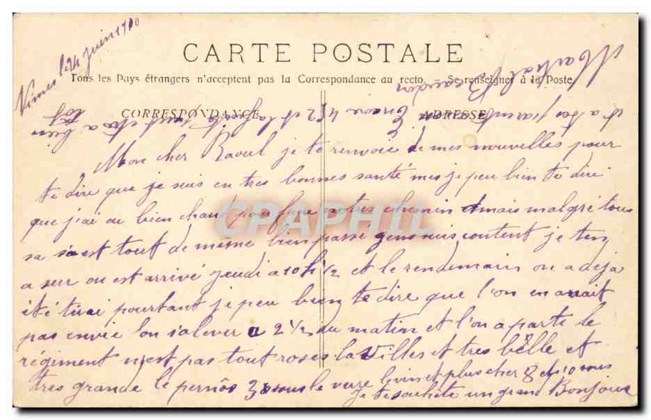 Nimes CPA La fontaine (canal Romain) — Rückseite