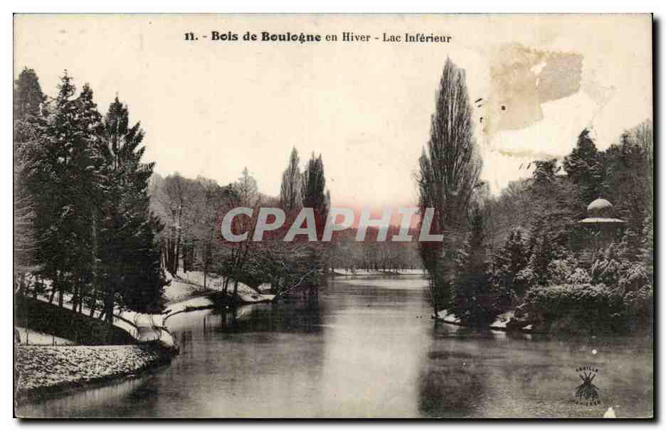 Bois de Boulogne en hiver CPA Lac inferieur