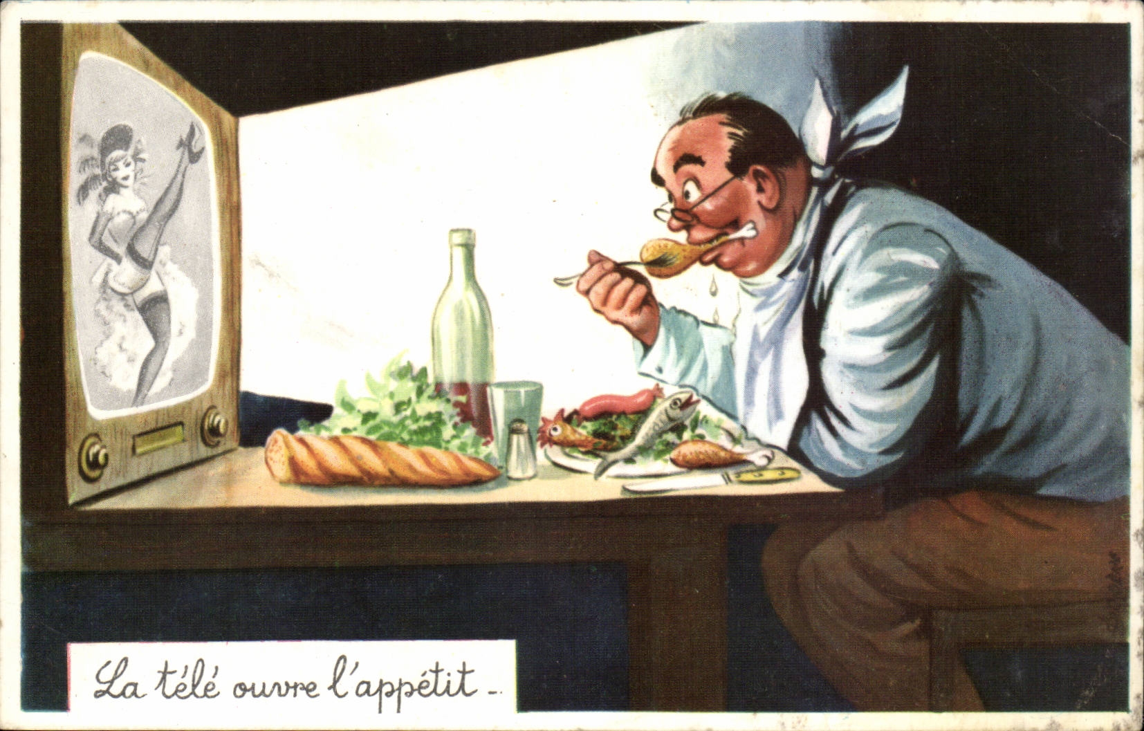 La télé ouvre l'appétit — publicité humoristique — éditeur non visible