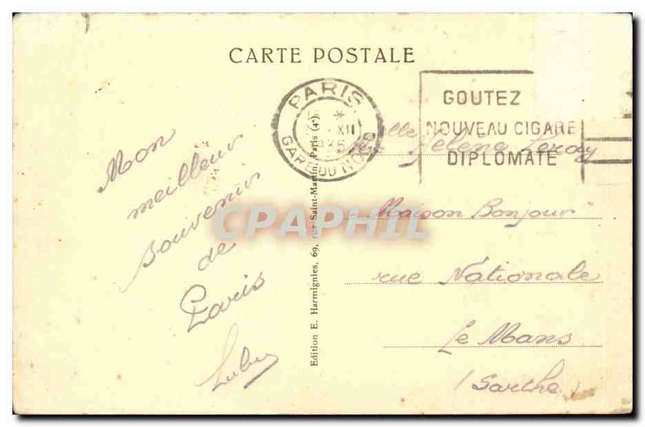 Paris CPA Promenade des Champs Elysees — Verso