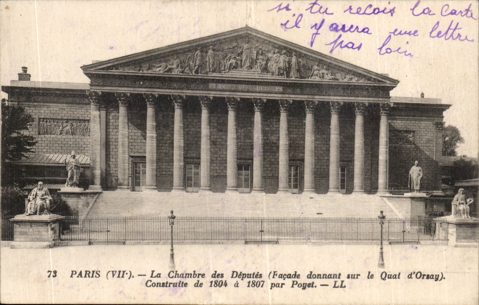 Paris CPA Chambre des deputes (facade Quai d'Orsay) Construite de 1804 a 1807 par Poyet