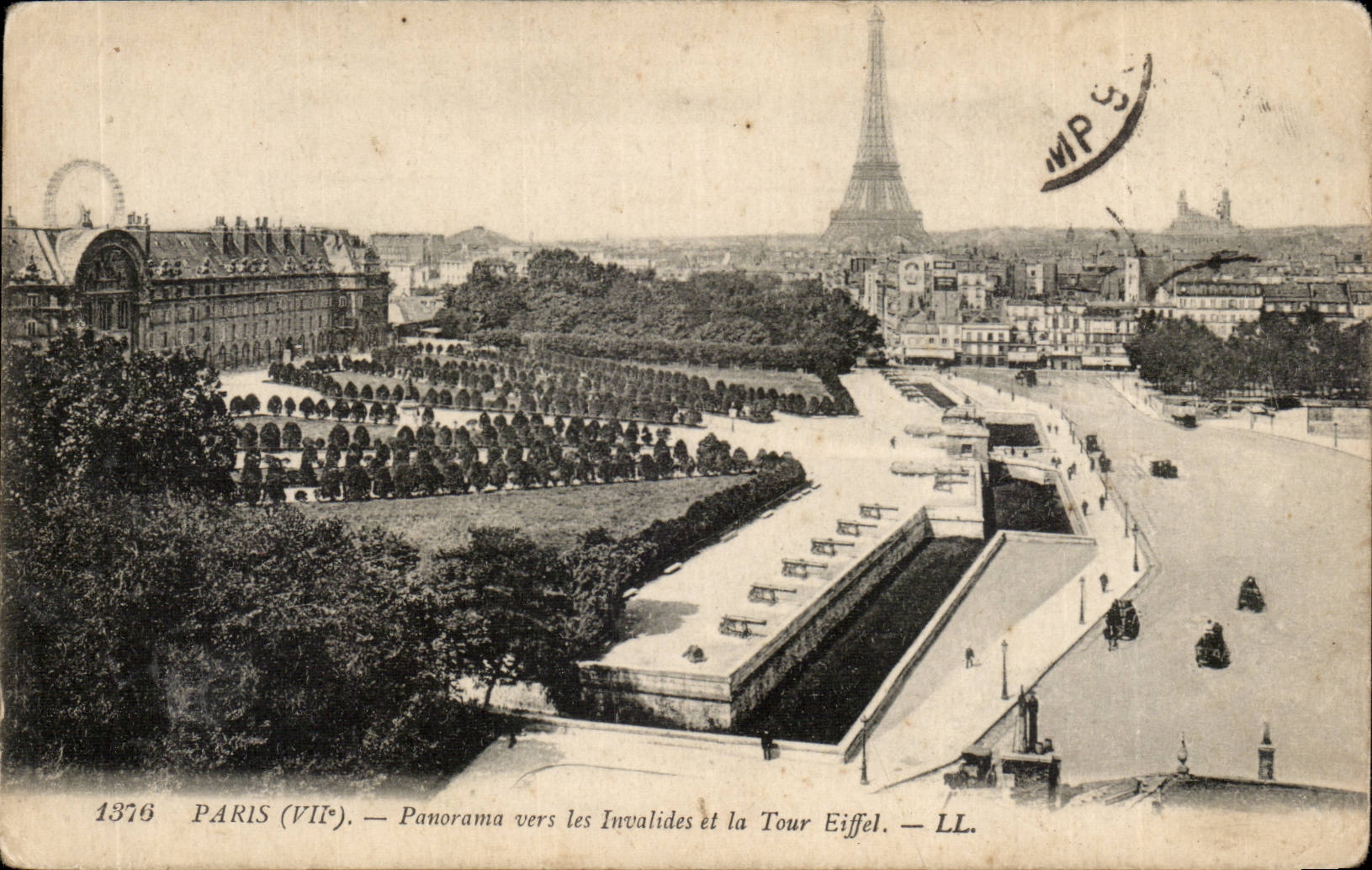 Paris CPA Panorama vers les Invalides et la Tour Eiffel
