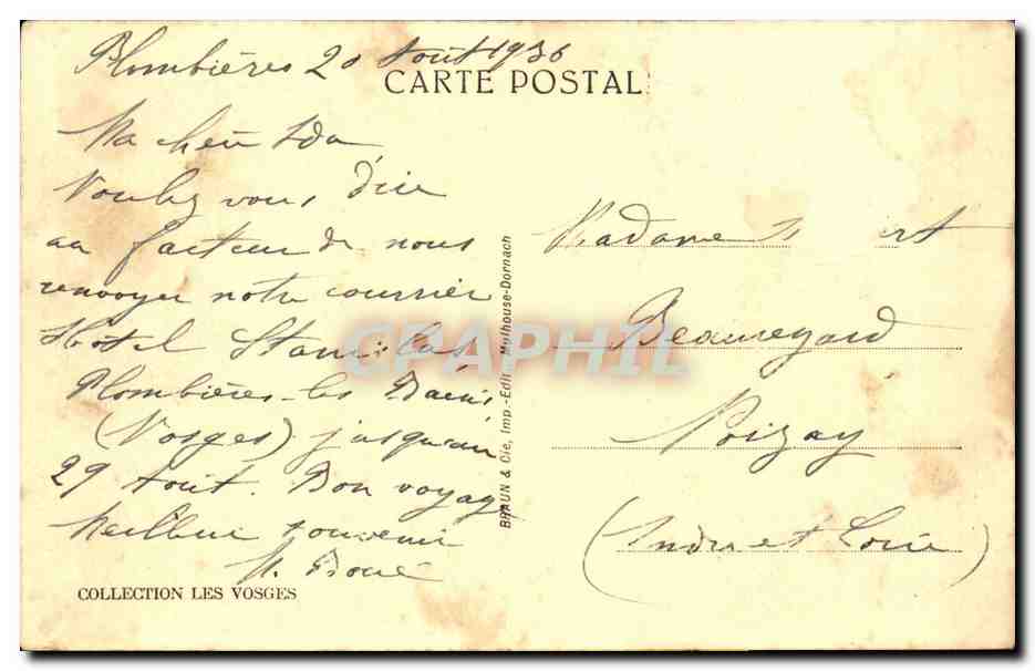 Plombieres les Bains CPA Vue generale prise de la chapelle St Joseph — Verso