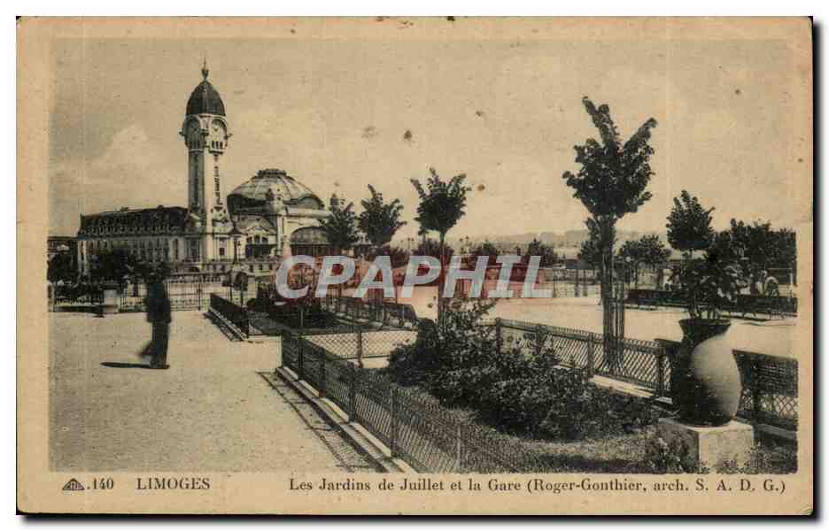 Limoges CPA Les jardins de Juillet et la gare (Roger Gonthier)