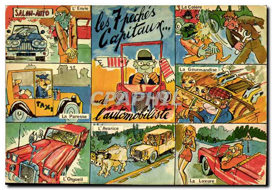 CPM Humour Les 7 peches capitaux de l'automobiliste
