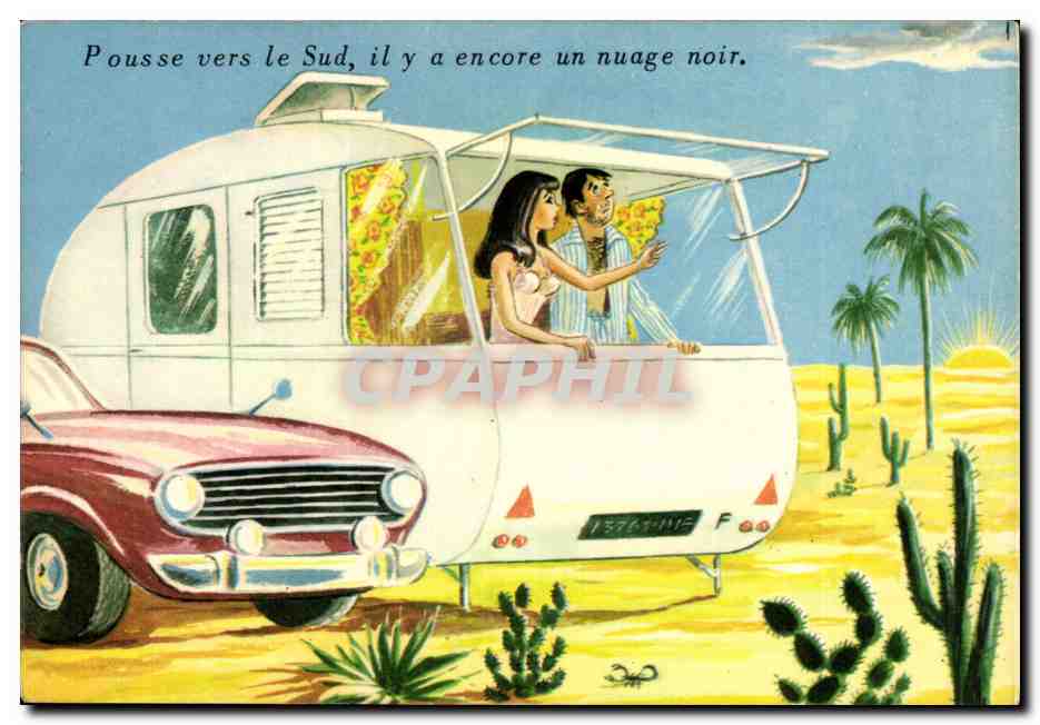 CPM Humour Pousse vers les sud il y a encore un nuage noir (caravane)