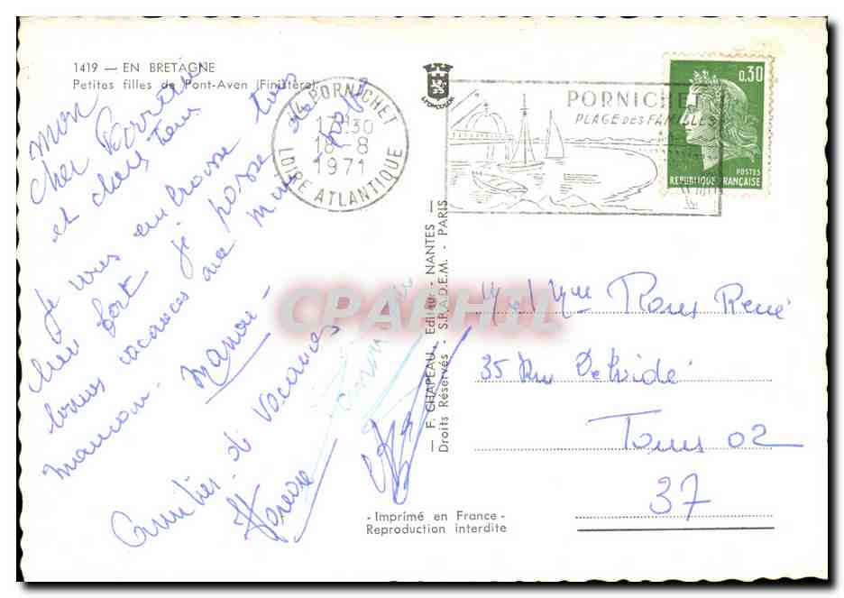 CPM Folklore de Bretagne Petites filles de Pont Aven — Back