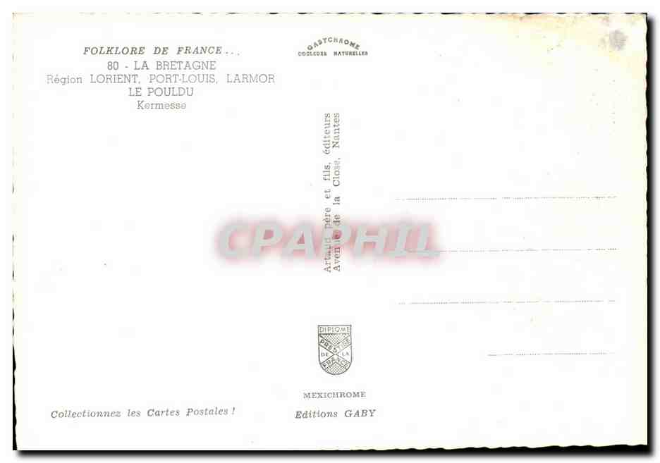 CPM Folklore de Bretagne Region Lorient Port Louis Larmor Le Pouldu Kermesse — Rückseite