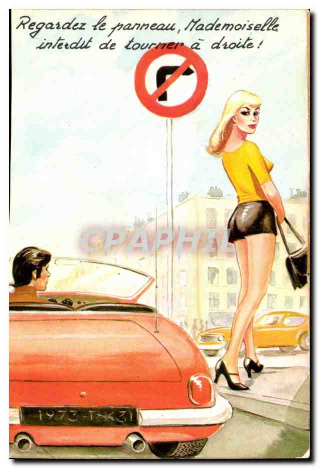 CPM Nus erotique Humour Regardez le panneau Mademoiselle