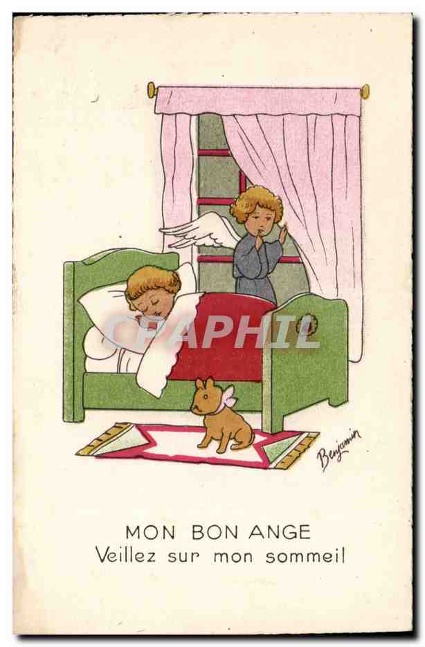 CPM Mon bon ange veillez sur mon sommeil (ange fantaisie)