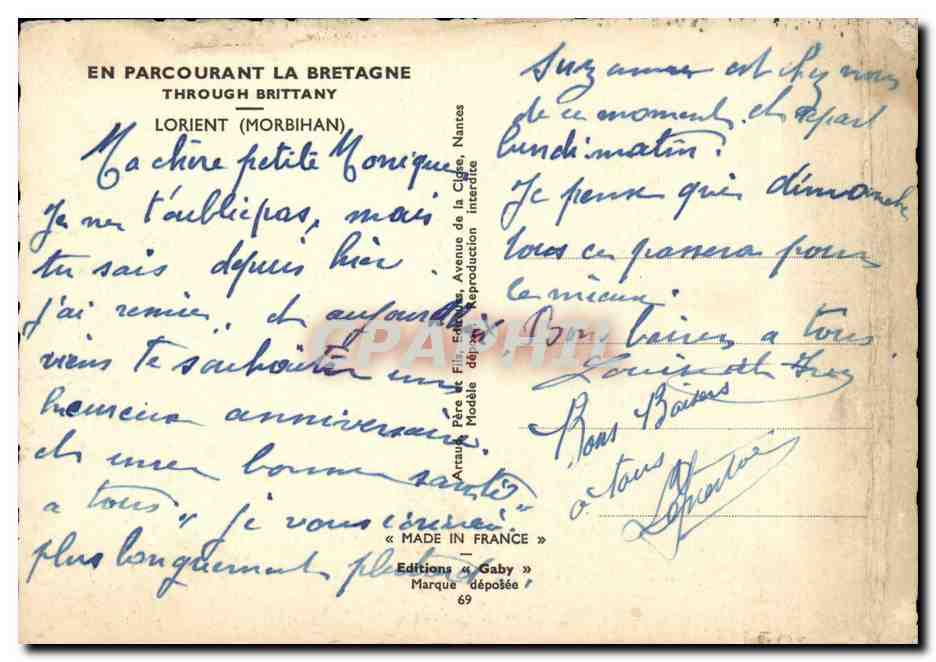 CPA En parcourant la Bretagne Lorient Morbihan — Rückseite