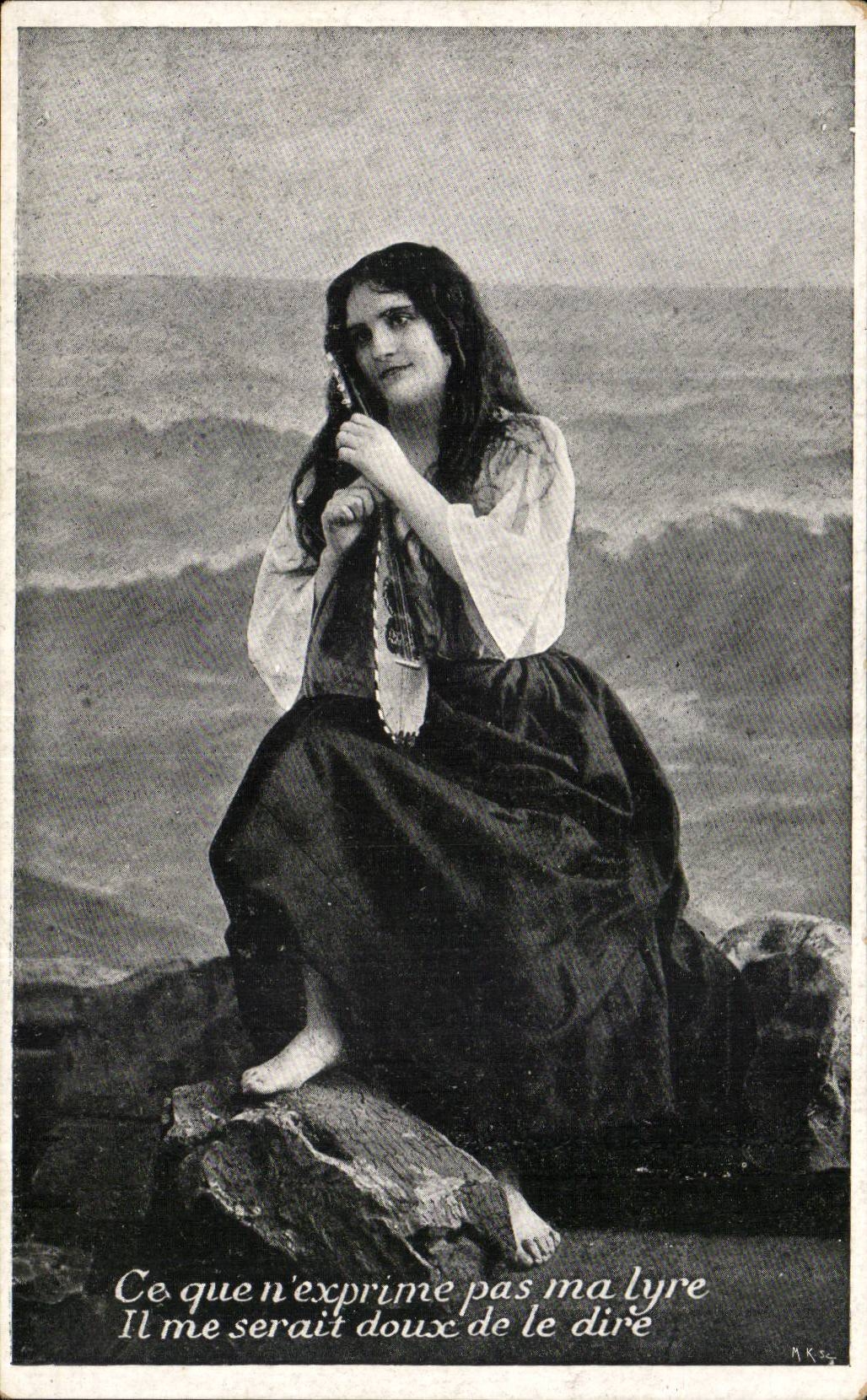 Fantaisie - Femme - Ce Que n'exprime pas ma lyre - musique - intrument - CPA 