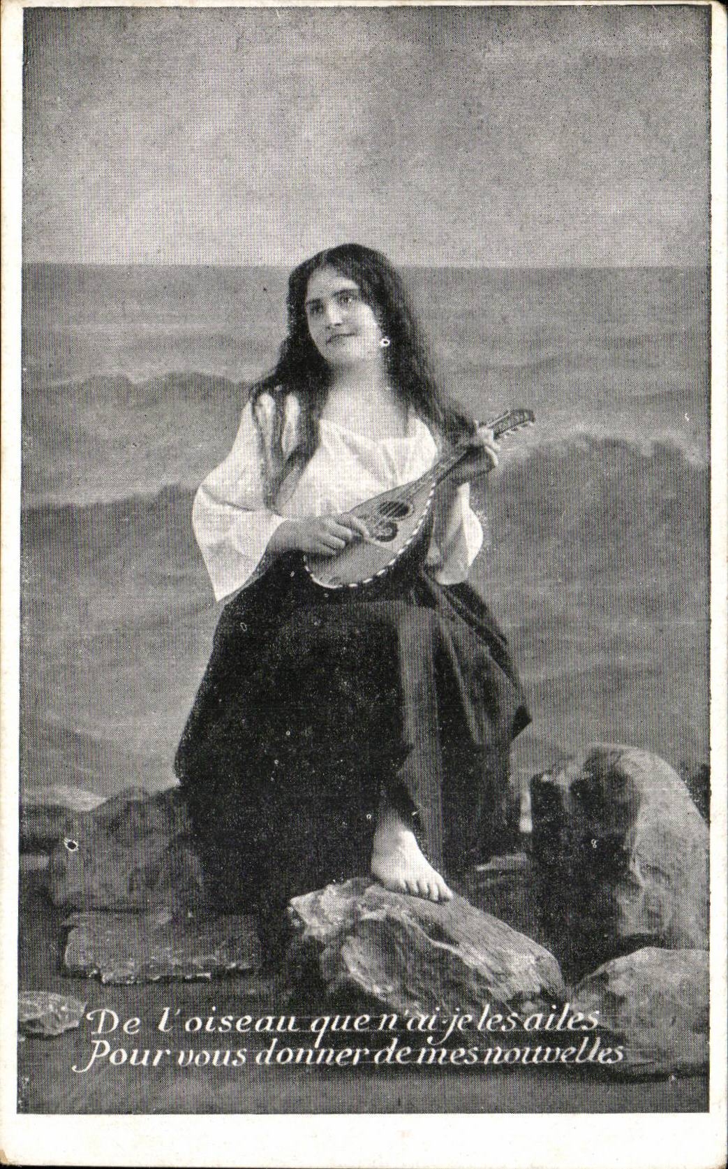 Fantaisie - Femme - De l'oiseau que n'ai je les ailes - musique - intrument - CPA 