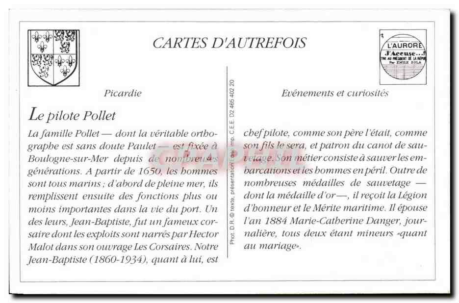 Boulogne-sur-Mer — Le Pilote Pollet, Patron du Canot de Sauvetage — LL. — n° 277 — Rückseite