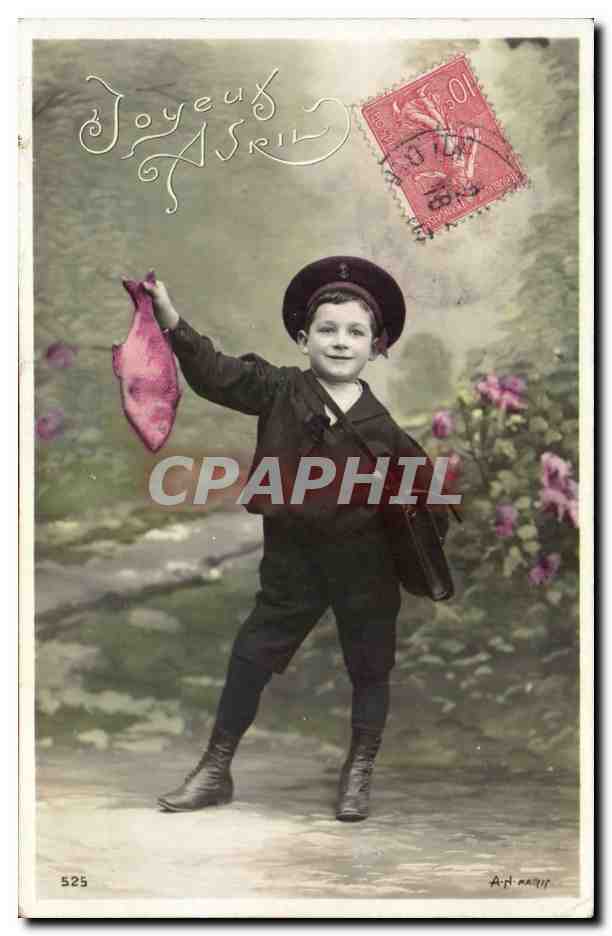Fantaisie - Enfant - Poisson d'avril - ecolier - CPA 
