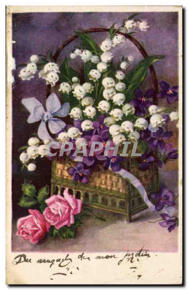 Fantaisie - Fleur - rose - muguet - lily of the valley - CPA 