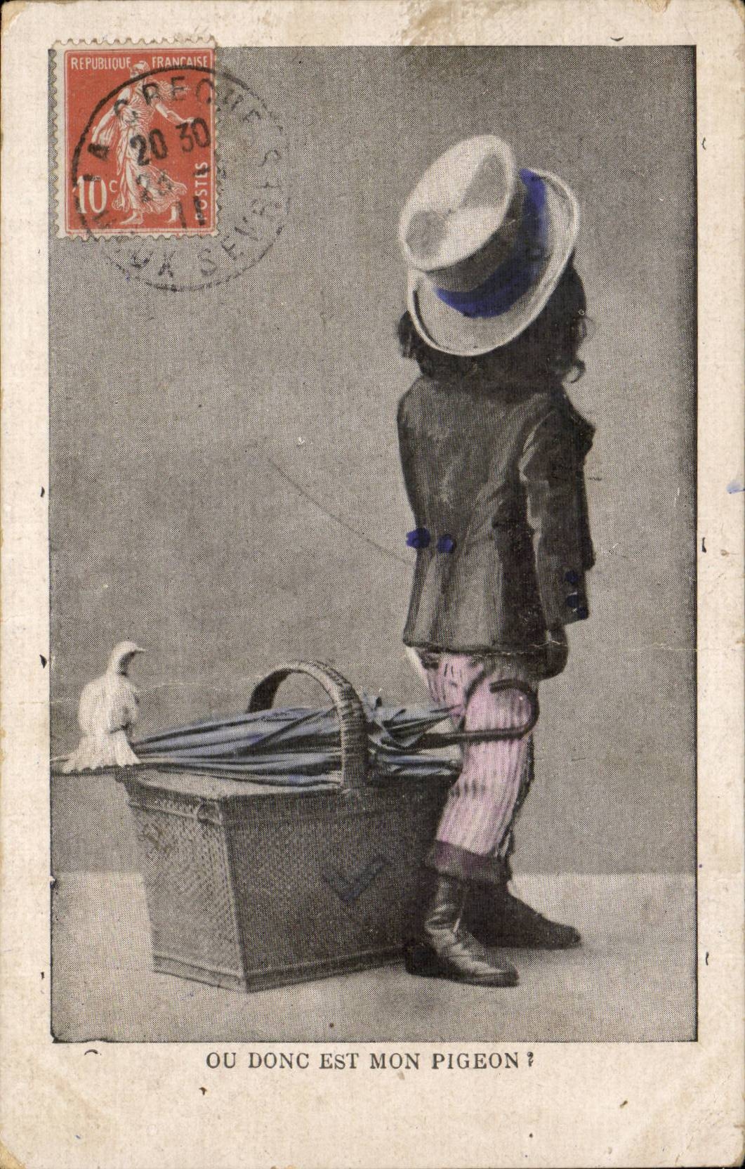 Fantaisie - Enfant Ou donc est mon pigeon - oiseau - CPA 