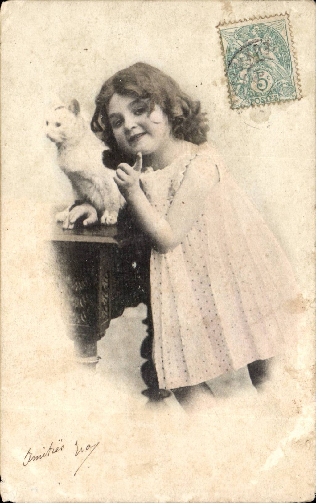Fantaisie - Enfant avec chaton - chat - cat - CPA 