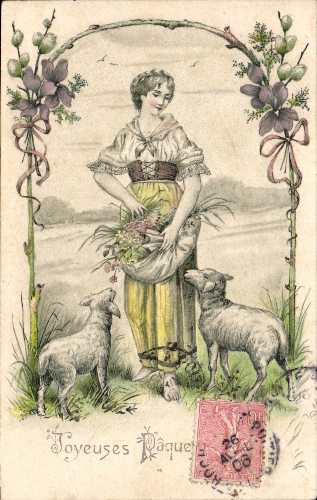 Fantaisie - Fete - mouton - Joyeuse Paques - CPA 
