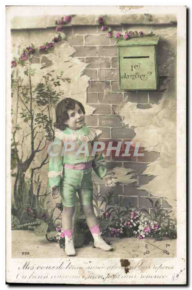 Fantaisie - Enfant - 1er Janvier - la poste - boite a lettre - Colette Michelet - CPa 