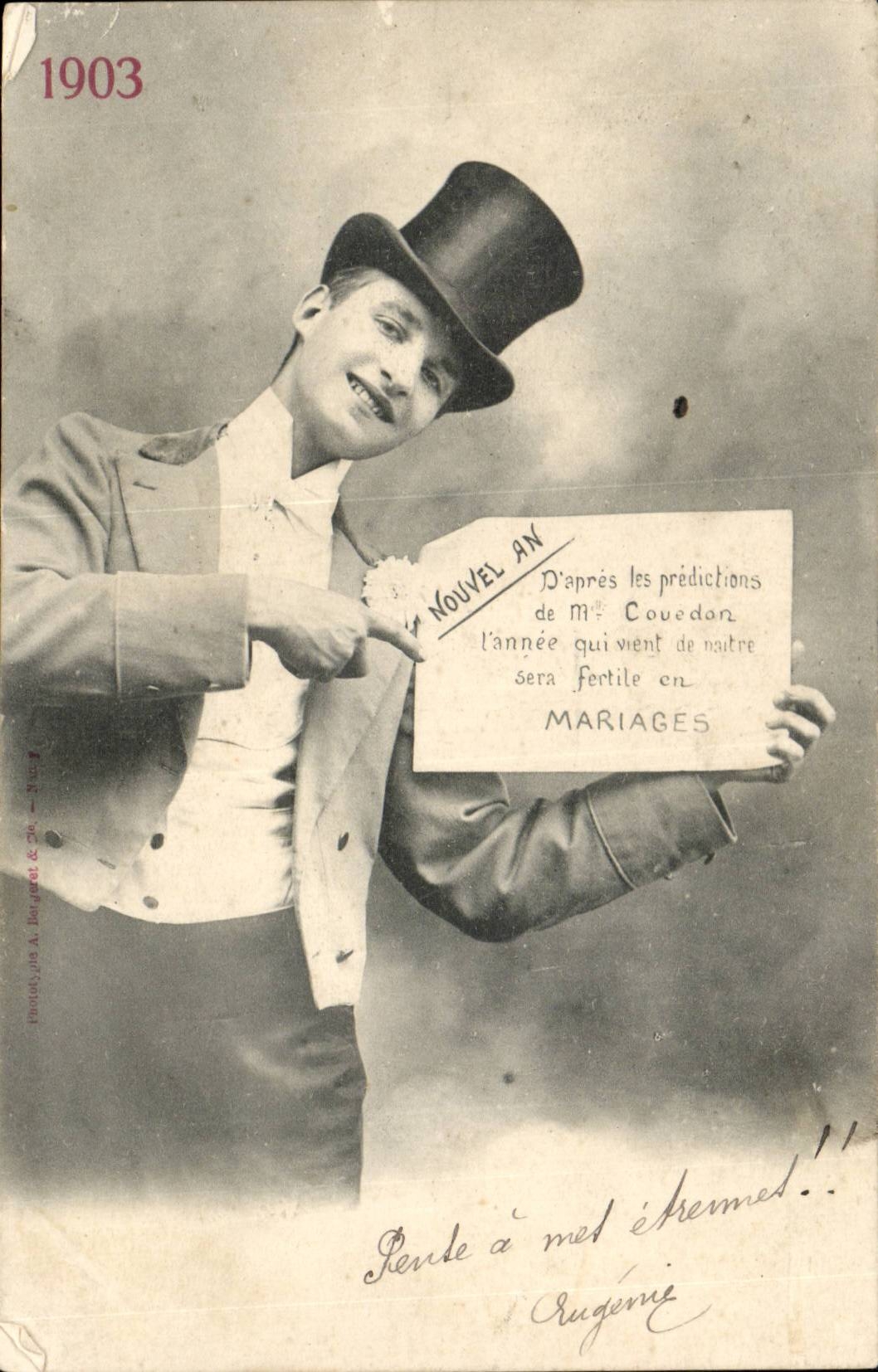 Fantaisie - Fete - Novel An 1903 - L'annee qui vient de naitre sera fertle en Mariages - feuilets decolles - CPaA